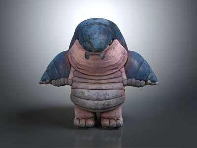 3D Fantasy Character Creature Design With Blue Head Pink Gray Plump Body Stout Limbs 3d model