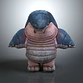 3D Fantasy Character Creature Design With Blue Head Pink Gray Plump Body Stout Limbs
