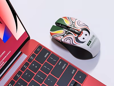 Red Laptop And Wireless Mouse With Colorful Artistic Design 3d model