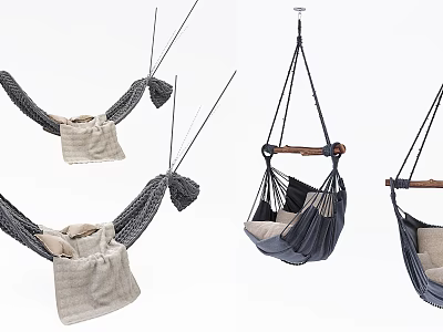 Bohemian Macramé Hanging Chair With Wooden Bar Soft Cushion And Rope Design 3d model