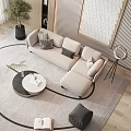 Modern Minimalist Sofa Coffee Table Set With Rugs Poufs Cushions 3d model