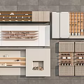 Modern Console Table Interior Design With Wooden Shelves And White Storage Cabinets