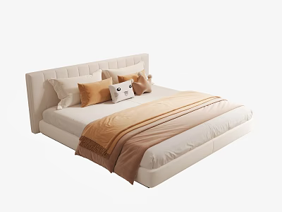 Cozy Kids Bed With Soft Upholstered Headboard Colorful Pillows And Comfortable Bedding 3d model