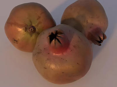 Three Fresh Ripe Whole Pomegranates With Natural Red Brown Skin Texture 3d model