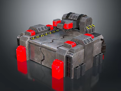 Cartoon Mechanical Device With Gray Metal Structure Red Components And Warning Stripes 3d model