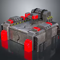 Cartoon Mechanical Device With Gray Metal Structure Red Components And Warning Stripes