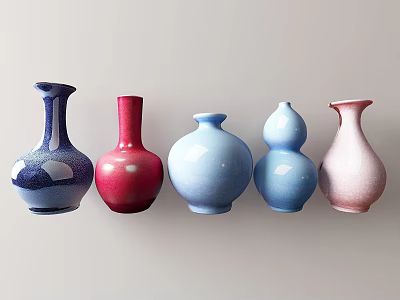 Colorful Ceramic Vases With Various Shapes And Smooth Surface For Home Decor 3d model