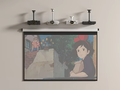 Wall Mounted Projection Monitoring System With Multiple Projectors And Projection Screen 3d model