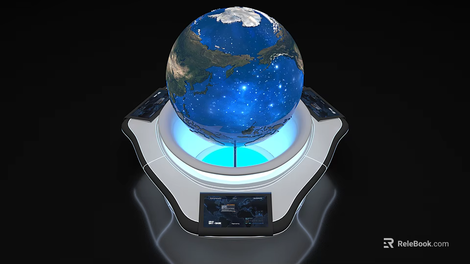 Interactive Globe Public Facility With Illuminated Base And Control Panel 3d model 