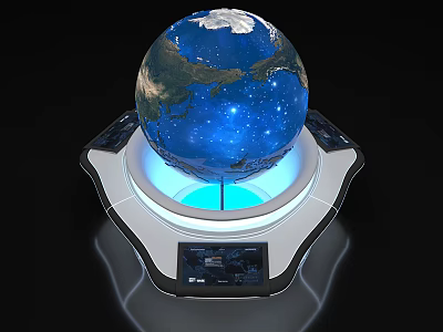 Interactive Globe Public Facility With Illuminated Base And Control Panel 3d model