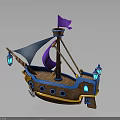 Decorative Wooden Water Vessel With Purple Flag Blue Sail And Lanterns