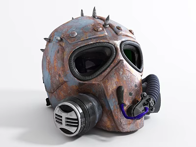 Rusty Spiked Gas Mask Helmet With Goggles And Breathing Tube 3d model