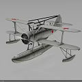 Vintage White Biplane Seaplane With Red Star Markings And Floats