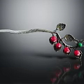 Ornate Silver Metal Hairpin With Decorative Leaves Red And Green Beads