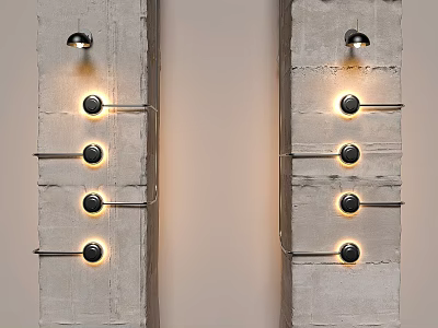 Modern Wall Lamps With Multiple Warm Yellow Bulbs On Textured Concrete Walls 3d model