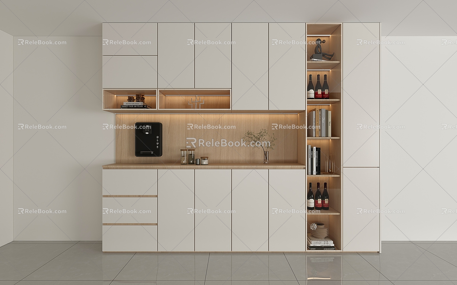 Simple Wall Side Cabinet Kitchen High Cabinet Restaurant Storage Integrated Multifunctional Living Room Cream Storage Cabinet Wine Cabinet model