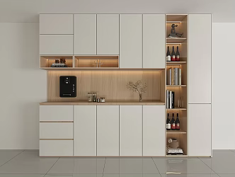 Simple Wall Side Cabinet Kitchen High Cabinet Restaurant Storage Integrated Multifunctional Living Room Cream Storage Cabinet Wine Cabinet 3d model