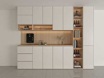 Simple Wall Side Cabinet Kitchen High Cabinet Restaurant Storage Integrated Multifunctional Living Room Cream Storage Cabinet Wine Cabinet 3d model