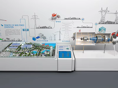 Sand Table Displaying Power Facilities And Energy System Models With Wind Turbines Industrial Diagrams 3d model
