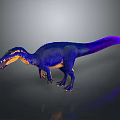 Vibrant Blue Purple And Yellow Dinosaur Figure Standing On Reflective Surface