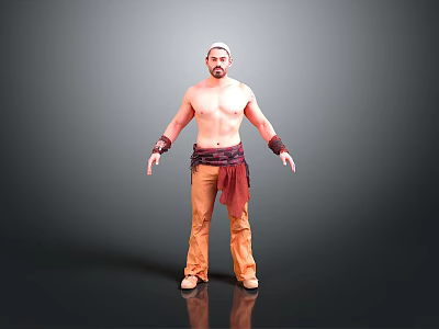 Men's Daily Life Accessories Including Headscarf Orange Trousers Red Belt And Wristbands 3d model