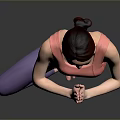 Woman Practicing Yoga In Tree Pose With Pink Top And Purple Leggings