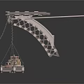 Ancient Siege Weapon Metal Structure With Chain Support Frame And Basket