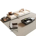 Modern Beige Sofa Coffee Table Set With Decorative Pillows And Throw Blanket 3d model