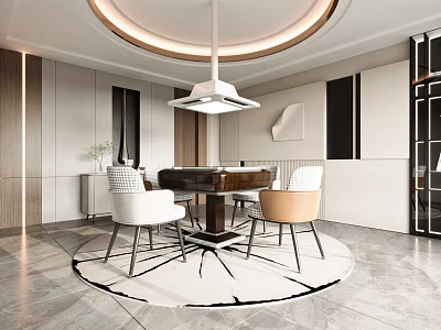 Modern Hotel Mahjong Room Interior Design With Luxury Table Comfortable Chairs Chandelier And Carpet 3d model