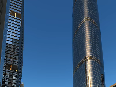 Modern Commercial Complex With Tall Glass Curtain Wall Buildings Against Blue Sky 3d model