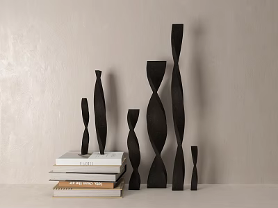 Modern Decorative Ornament Set With Twisted Black Sculptures And Stacked Books 3d model