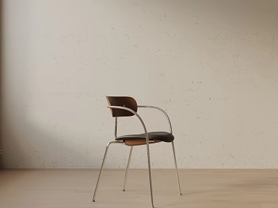 Modern Dining Chair With Brown Wooden Backrest Black Seat And Metal Legs 3d model