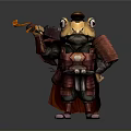 Cartoon Reptile Warrior Character in Samurai Armor Holding Weapon and Red Cloak