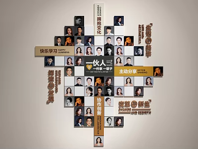 Creative Team Photo Wall with Group Portraits Arranged in Collaborative Layout Design 3d model