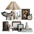 Decorative Ornaments Collection With Table Lamp Photo Frames Candle Holders And Vintage Clock