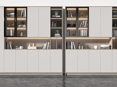 Modern Bookcase Interior Design With Built in Lighting Storage Shelves And Books 3d model