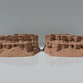 Stone and Wood Symmetrical Structures with Layered Texture and Reddish Brown Color 3d model