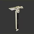 Futuristic White and Black Mechanical Weapon With Red Accents and Long Handle