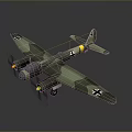 Vintage Twin Engine Military Aircraft In Green Camouflage With Black Cross Insignia And Propellers