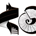 Stylish Modern Spiral Staircase With Marble Steps And Black Handrail Design