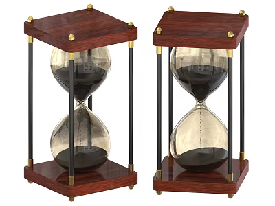 Elegant Decorative Ornament Set With Wooden Base Metal Frame And Hourglass Design 3d model