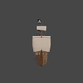 Vintage Wooden Pirate Ship With White Sails And Black Jolly Roger Flag