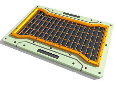 Industrial Equipment Panel With Light Green Frame Orange Border Black Grid Structure And Mounting Holes 3d model