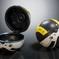 Spherical Tech Device With Open Closed Design And Yellow Black White Details 3d model