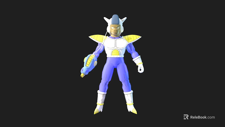 Game and Movie Character in Blue White Suit with Golden Accents Helmet and Weapon 3d model 