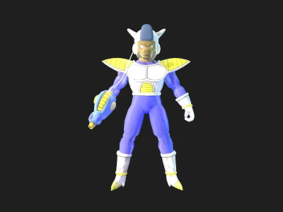 Game and Movie Character in Blue White Suit with Golden Accents Helmet and Weapon 3d model