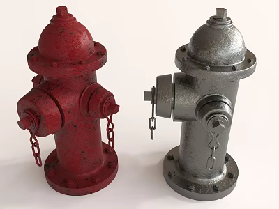 Two Red And Silver Fire Hydrants As Essential Fire Safety Equipment 3d model