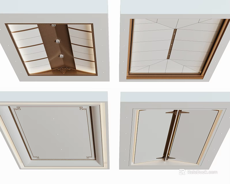 Modern Ceiling Design With Decorative Panels And Geometric Lines In Various Styles 3d model 