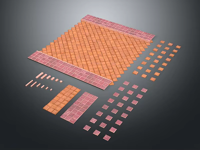 3D Display Of Floor Tiles With Various Shapes Arrangements And Colors 3d model