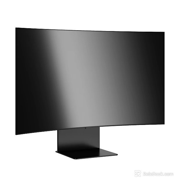 Curved Computer Monitor with Sleek Black Design and Stable Stand 3d model 